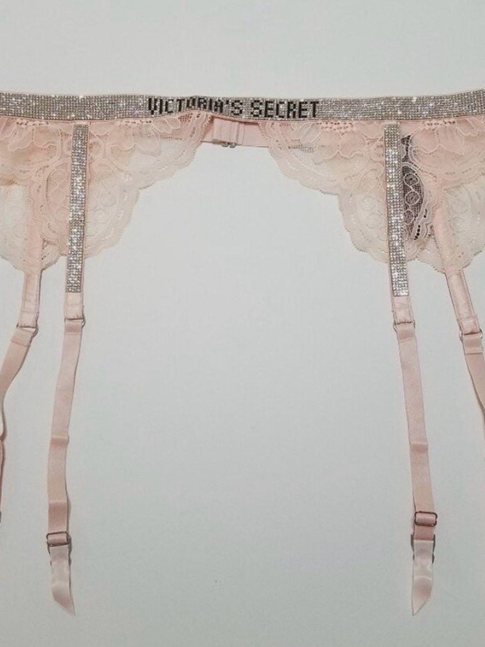 Victoria's Secret Blush Lace Garter Belt with Crystal Trim